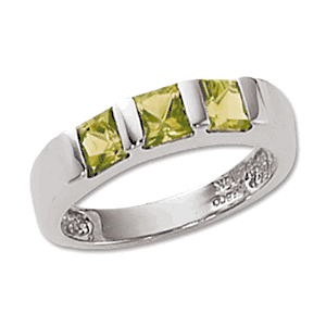 Princess Cut Peridot Ring - 14K White Gold Size 7