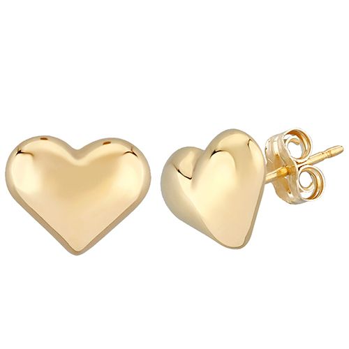 Puffed Heart 10mm Stud Earrings - 14K Yellow Gold