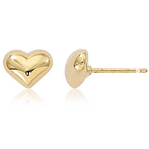 Puffed Heart Stud Earrings - 14K Yellow Gold