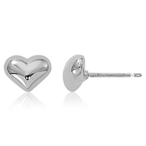 Puffed Heart Stud Earrings - Sterling Silver