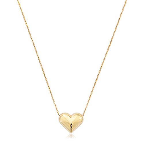 Puffed Heart with Chain Pendant - 14K Yellow Gold
