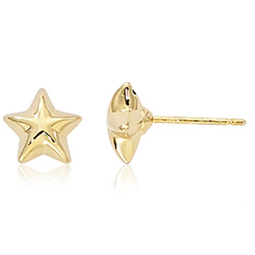 Puffed Star Stud Earrings - 14K Yellow Gold