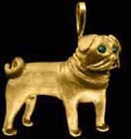 Pug Dog with Sapphire Eyes Pendant - 14K Yellow Gold