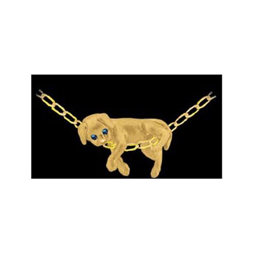 Puppy with Sapphire Eyes Pendant - 14K Yellow Gold