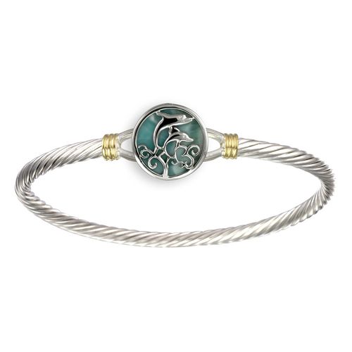 Pure Joy Larimar Cable Hook Bracelet - Silver & 14K 3.5mm 7.5 Inch