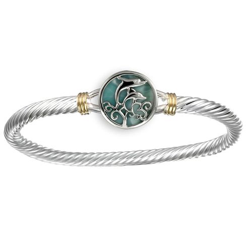 Pure Joy Larimar Cable Hook Bracelet - Silver & 14K 5mm 6.5 Inch