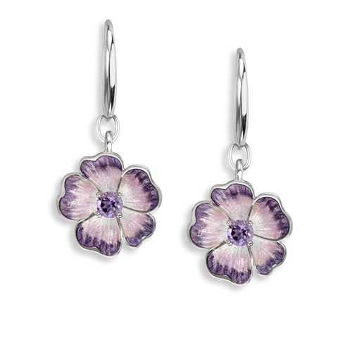 Purple Flower Wire Earrings-Amethyst  Sterling Silver - NW0364SE