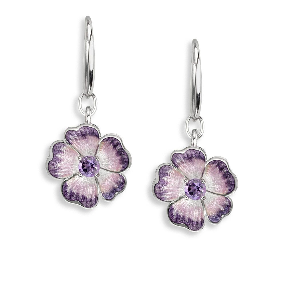 Purple Flower Wire Earrings-Amethyst  Sterling Silver - NW0364SE