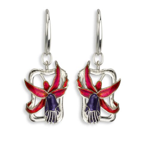 Purple Fuchsia Wire Earrings in Sterling Silver with Vitreous Enamel. Rhodium Plated - NW0441A