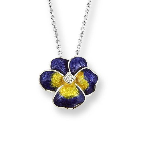 Purple Pansy Necklace Sterling Silver-White Sapphire - NN0031YA