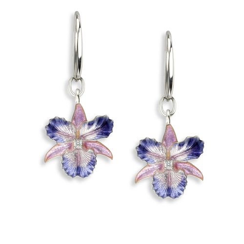 Purple-Pink Orchid Wire Earrings-White Sapphires  Sterling Silver - NW0598YB