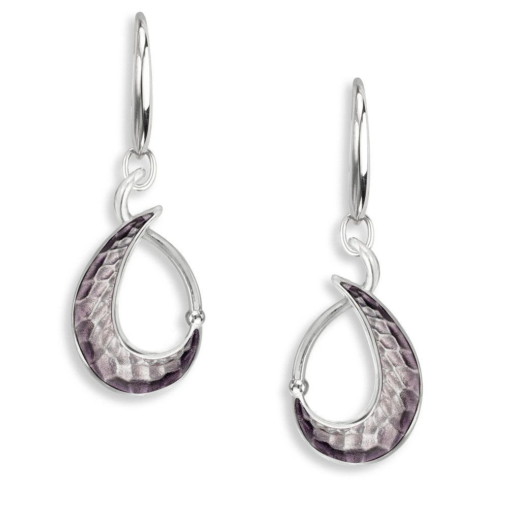Purple Teardrop Wire Earrings  Sterling Silver - NW0575B