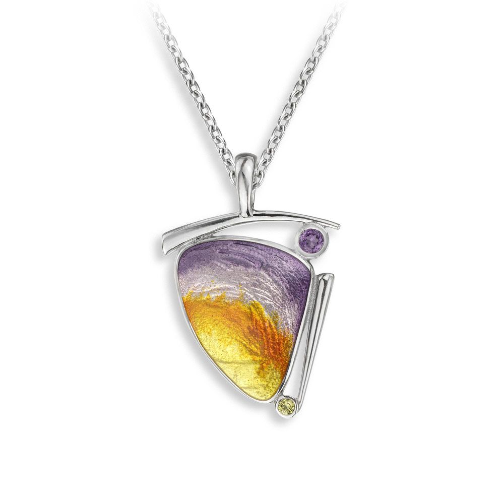 Purple Triangle Necklace-Amethyst-Yellow Sapphires  Sterling Silver - NN0608YB