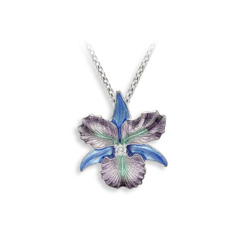 Purple-Turquoise Orchid Necklace-White Sapphires  Sterling Silver - NN0598YA