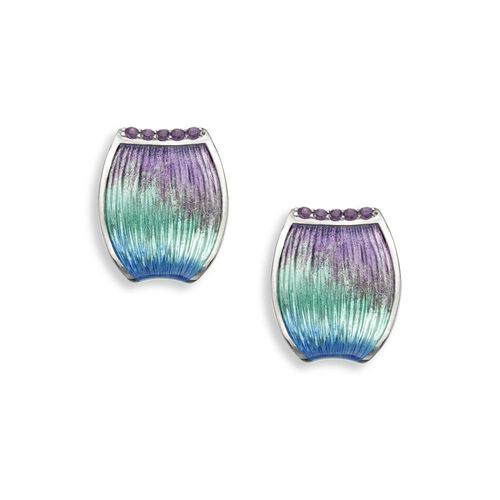 Purple Wide Hoop Post Earrings-Amethyst  Sterling Silver - NE0602YA
