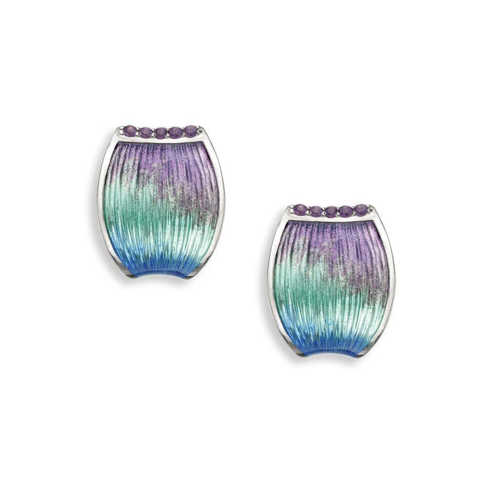 Purple Wide Hoop Post Earrings-Amethyst  Sterling Silver - NE0602YA