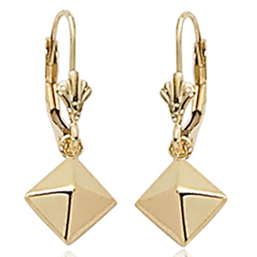 Pyramid Leverback Earrings - 14K Yellow Gold