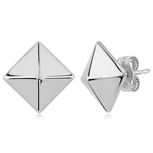 Pyramid Post 6mm Earrings - 14K White Gold