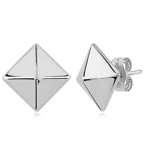 Pyramid Post 8mm Earrings - 14K White Gold