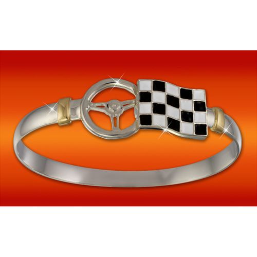 Racing Steering Wheel Hook Bracelet - Silver & 14K Gold 6mm 7.5 Inch