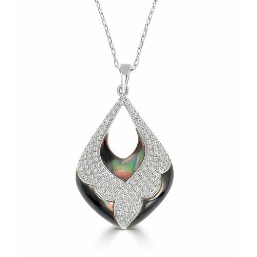 Ravena Medium Black Mother of Pearl & Diamond Pendant