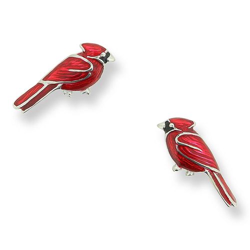 Red Cardinal Bird Stud Earrings Sterling Silver - SE0512A