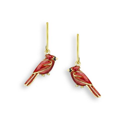 Red Cardinal Bird Wire Earrings 18K  - NWG104A