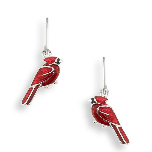 Red Cardinal Bird Wire Earrings Sterling Silver - SW0512A
