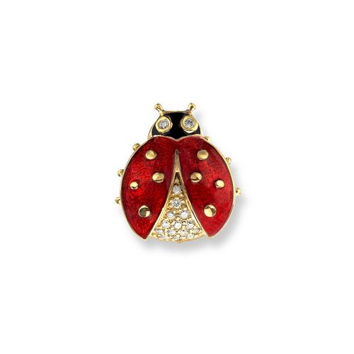 Red Ladybug Lapel Pin 18K -Diamonds - NVG011WA