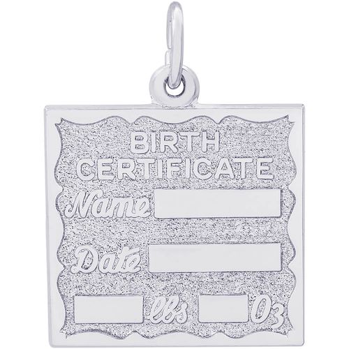 Birth Certificate Charm Silver - 10-4763