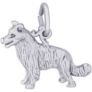 Border Collie Dog Charm White Gold - 10-3348