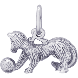 Cat with Ball Charm Silver - 10-8139