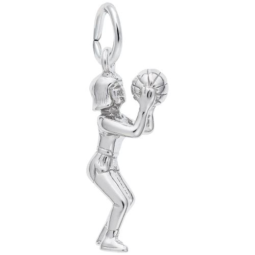 Female Basketball Player Charm White Gold - 10-7796