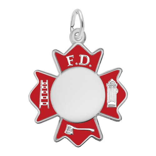 Rembrandt Fire Dept. Badge - Red Charm - Silver - 10-2946-1-SS