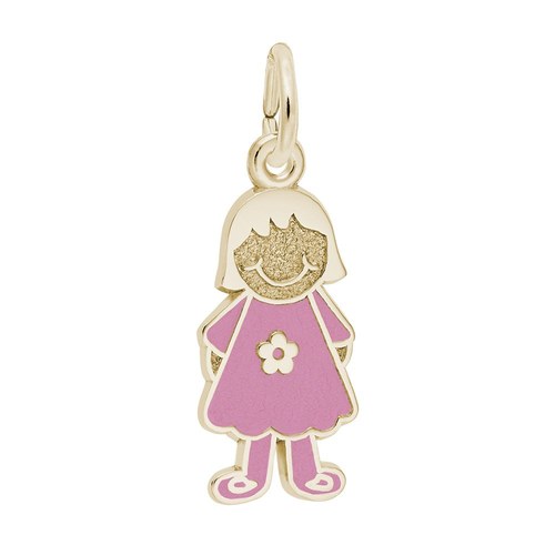 Rembrandt Girl W/dress & Flower - Pink Charm - Gold Plated - 10-8424-1-GP
