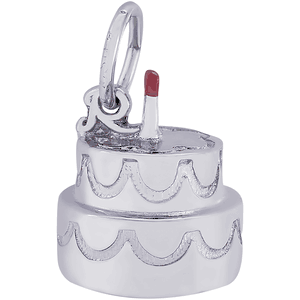 Happy Birthday Cake Charm-White Gold - 10-8282