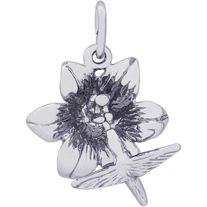 Hummingbird Hibiscus Charm Silver - 10-7770