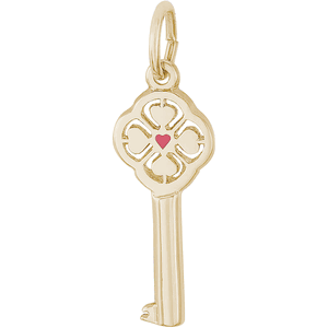Key Red Center 4 Heart Charm 10K Gold - 10-8414