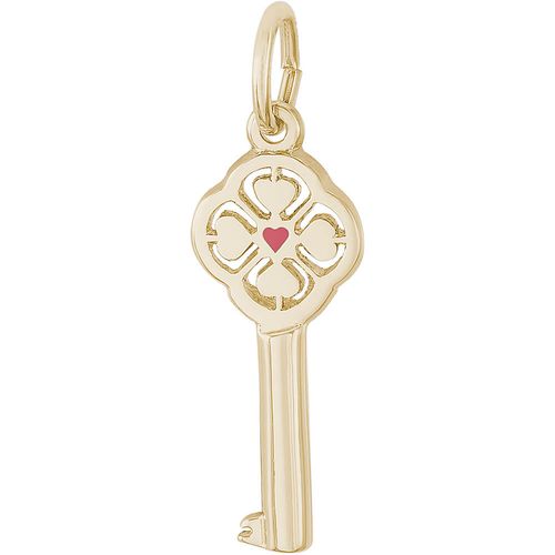 Key Red Center 4 Heart Charm 14K Gold - 10-8414