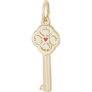 Key Red Center 4 Heart Charm 14K Gold - 10-8414