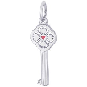 Key Red Center 4 Heart Charm Silver - 10-8414