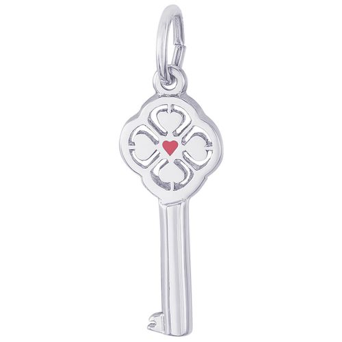 Key Red Center 4 Heart Charm Silver - 10-8414