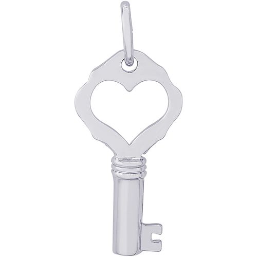 Key W/Heart Plain Charm Silver - 10-8358