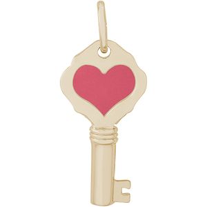 Key W/Red Heart Charm 10K Gold - 10-8359