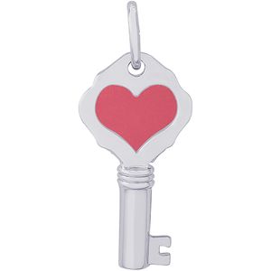 Key W/Red Heart Charm White Gold - 10-8359