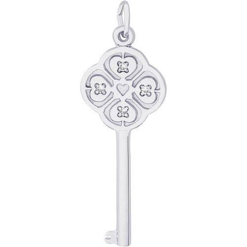 Large Key 4 Heart April Charm Silver - 10-8410-4