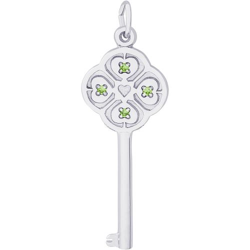 Large Key 4 Heart August Charm Silver - 10-8410-8