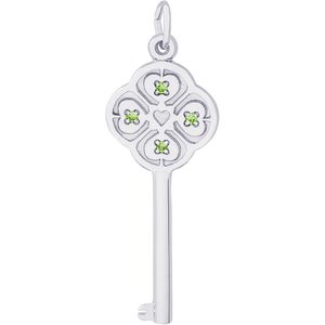 Large Key 4 Heart August Charm Silver - 10-8410-8