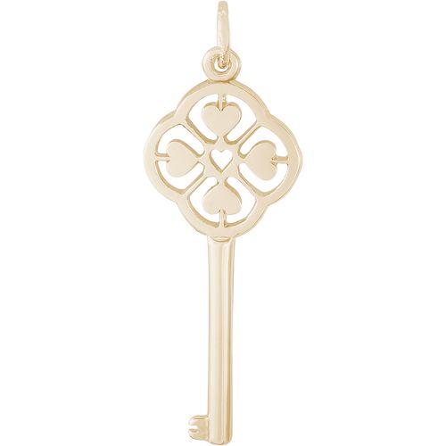 Large Key 4 Heart Charm 10K Gold - 10-8408