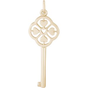 Large Key 4 Heart Charm 14K Gold - 10-8408